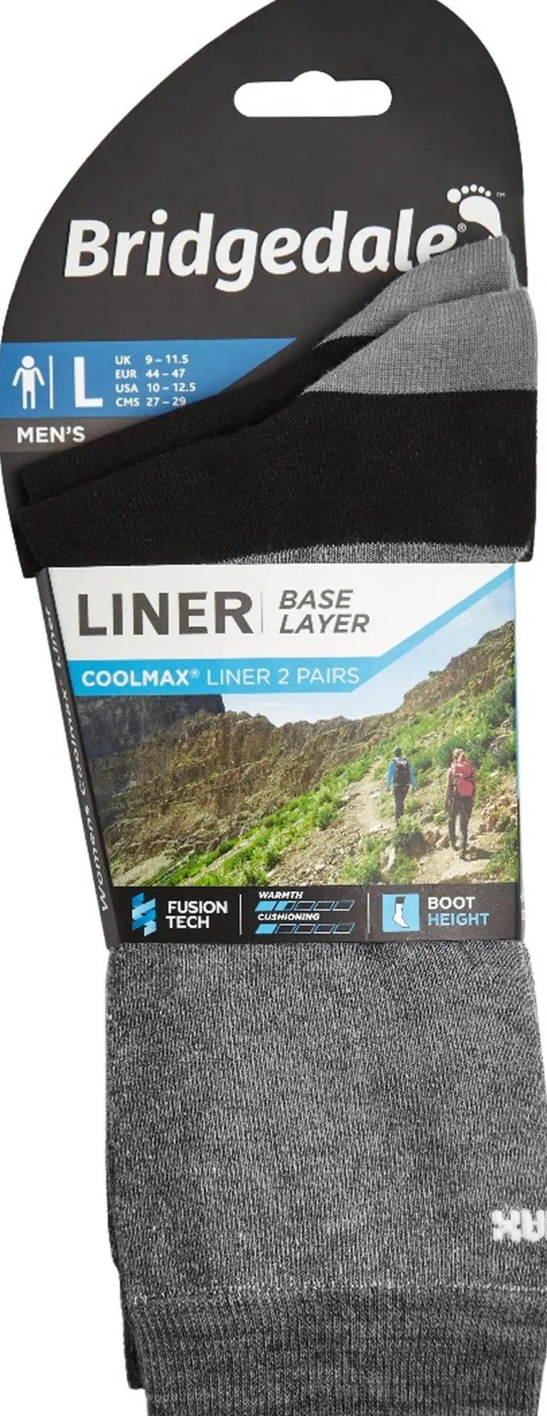 Bridgedale Mens Coolmax Liner Socks - Twin Pack - Grey