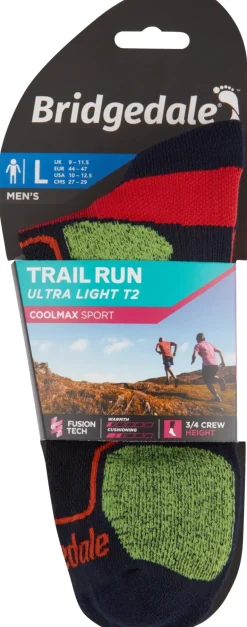 Bridgedale Mens Trail Run Ultralight T2 Coolmax Sport 3/4 Crew Sock - Navy