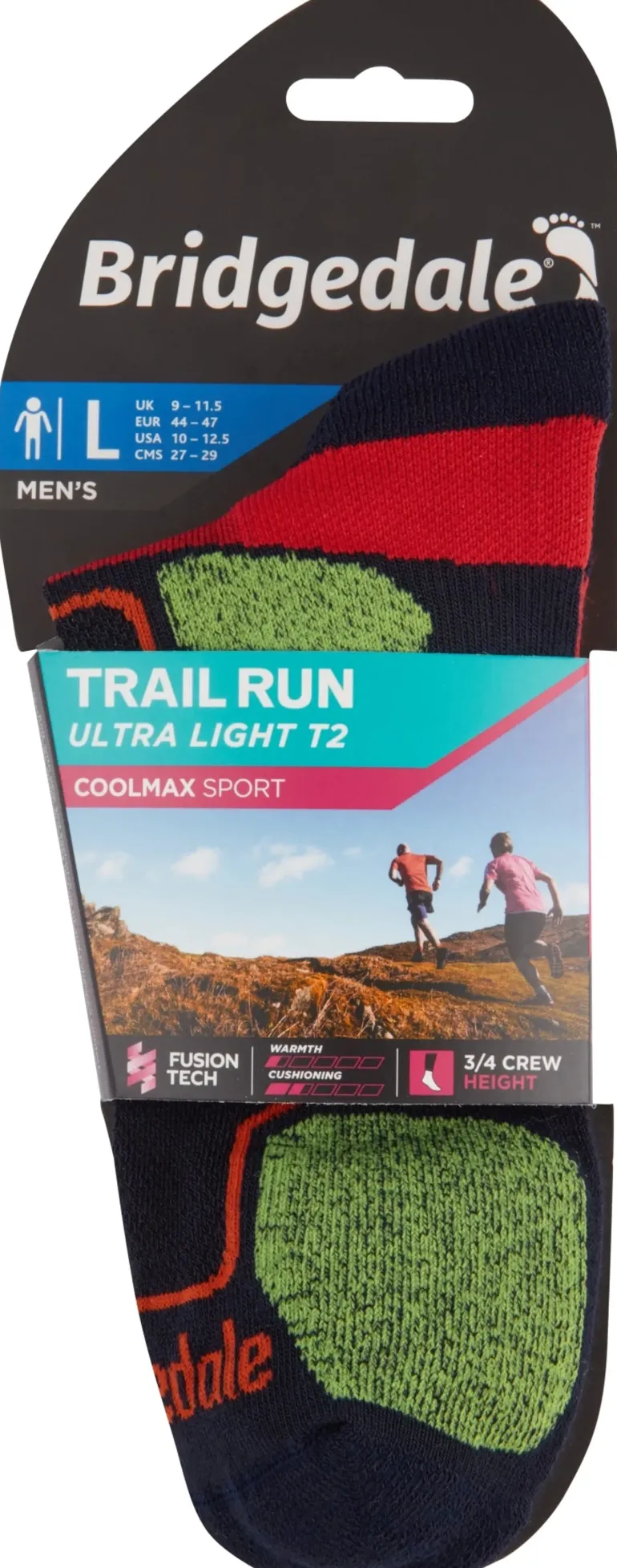 Bridgedale Mens Trail Run Ultralight T2 Coolmax Sport 3/4 Crew Sock - Navy