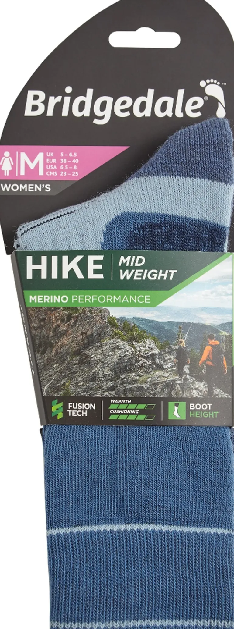 Bridgedale Womens Hike Midweight Merino Socks - Blue-Sky