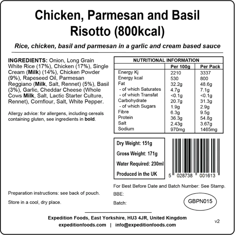 Expedition Foods Chicken Parmesan and Basil Risotto - 800kcal