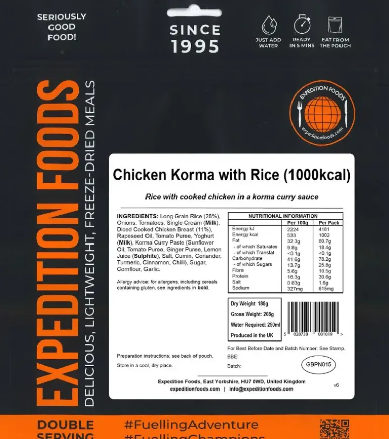 Expedition Foods Chicken Korma with Rice - 1000kcal