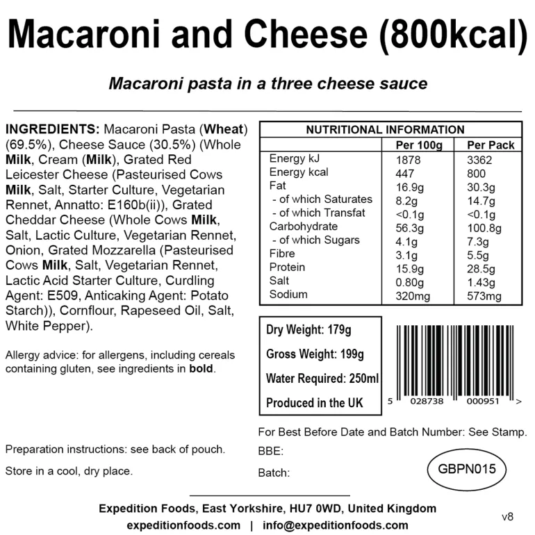 Expedition Foods Macaroni and Cheese - 800kcal
