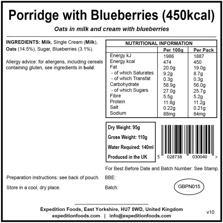 Expedition Foods Porridge with Blueberries - 450kcal