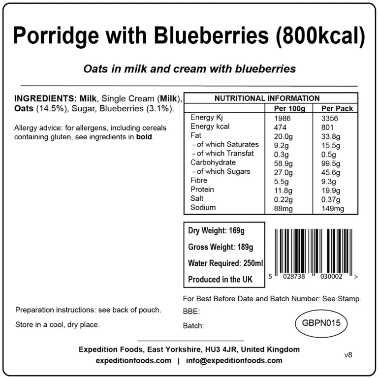 Expedition Foods Porridge with Blueberries - 800kcal