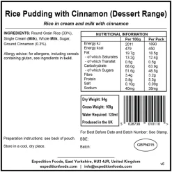Expedition Foods Rice Pudding with Cinnamon - Dessert Range