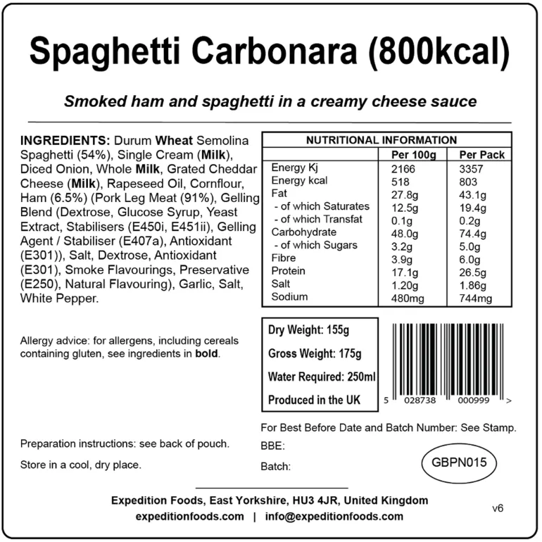 Expedition Foods Spaghetti Carbonara - 800kcal