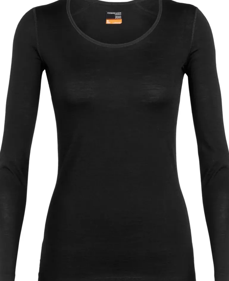 Icebreaker Womens 200 Oasis LS Scoop Tee - Black