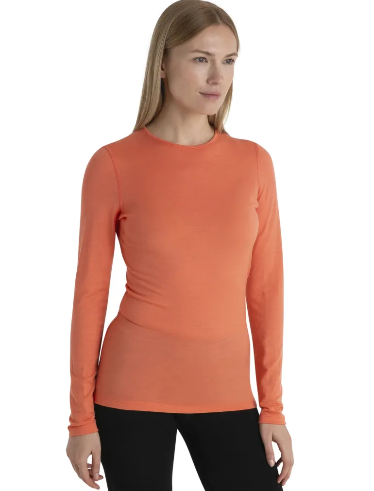 Icebreaker Womens 200 Oasis LS Crewe Top - Tang