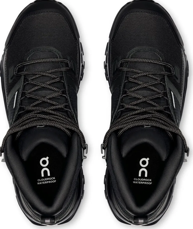 ON Womens Cloudrock Mid Waterproof Shoes - Black-Black