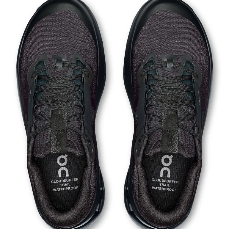 ON Womens Cloudsurfer Trail 2 WP Running Shoes - Black-Black
