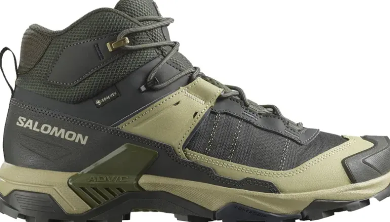 Salomon Mens X Ultra 5 Mid GTX Shoe - Peat-Gray Green-Blue Nights