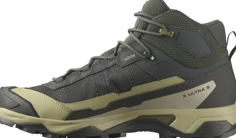 Salomon Mens X Ultra 5 Mid GTX Shoe - Peat-Gray Green-Blue Nights