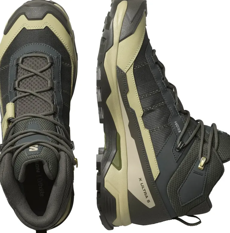 Salomon Mens X Ultra 5 Mid GTX Shoe - Peat-Gray Green-Blue Nights